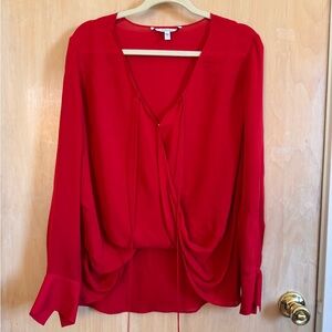 Derek Lam Red Silk Draped Tie-Front Blouse